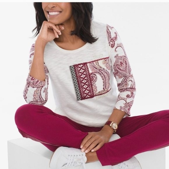 Chico's 3/4 Sleeve Applique Tee sz 3(16/18) - Picture 7 of 9